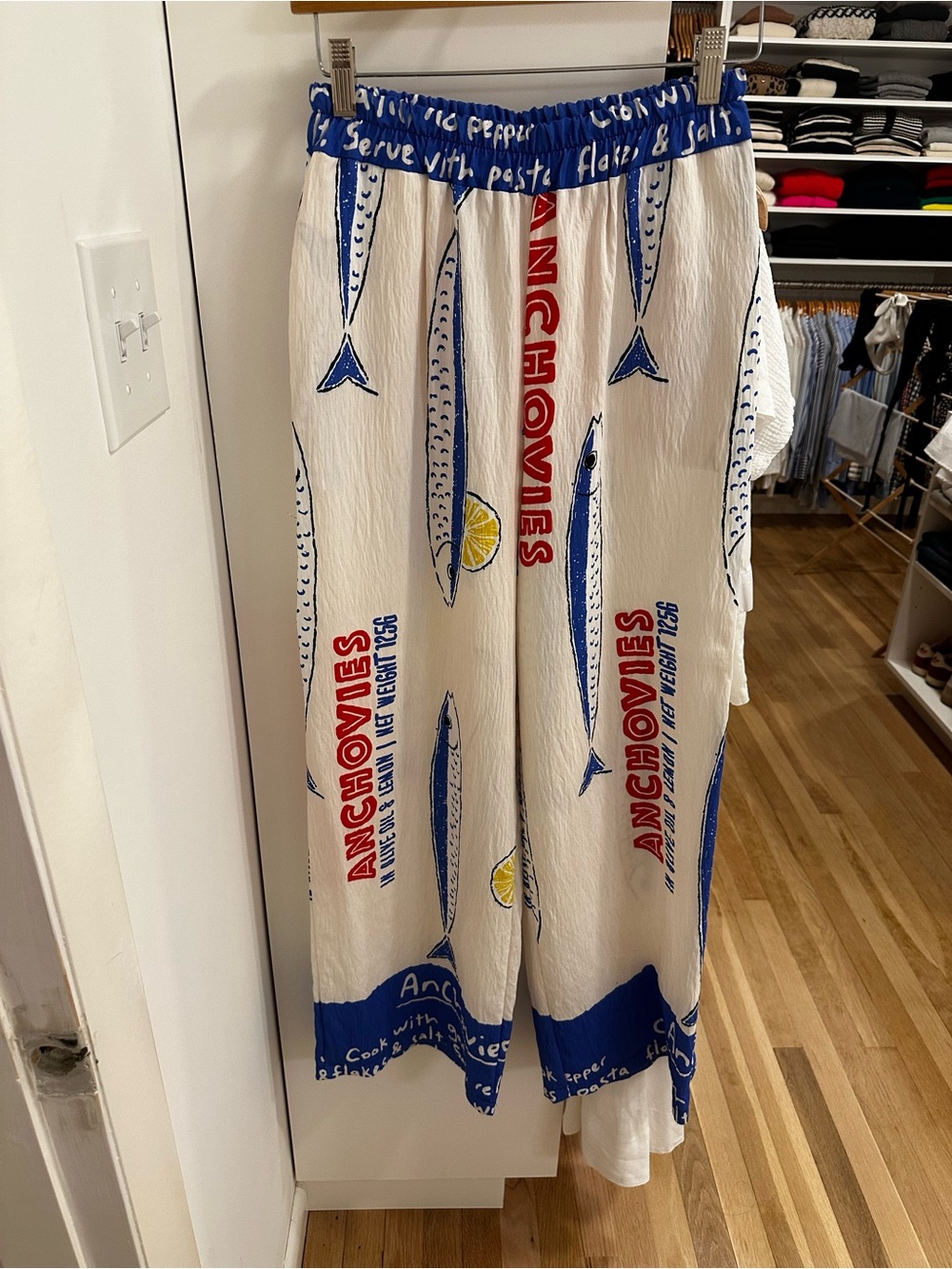 Anchovies Graphic Wide-Leg Pants - White/Blue